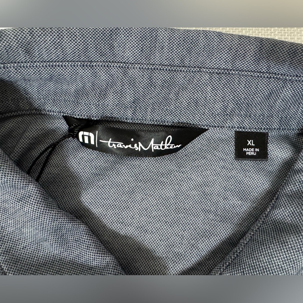 Travis Matthew Oceanside Polo Shirt Blue Nights Heather Size XL NWT Company Logo - Picture 5 of 13